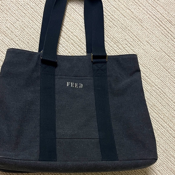 FEED tote bag, canvas, charcoal, and black 14 x 12 x 4 minimalist unisex - Picture 1 of 4